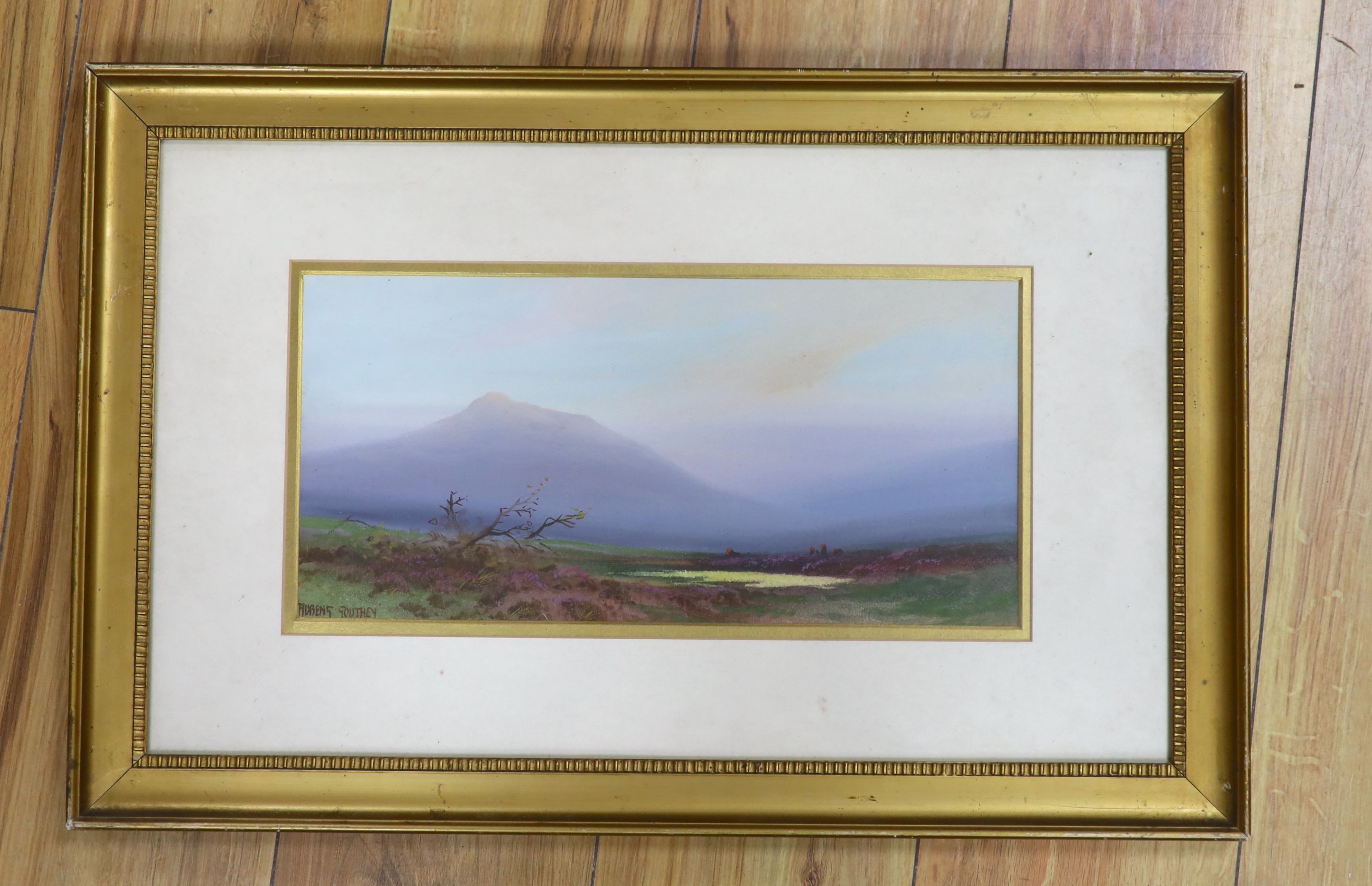 Rubens Southey, gouache, Moorland scene, signed, 17 x 36cm